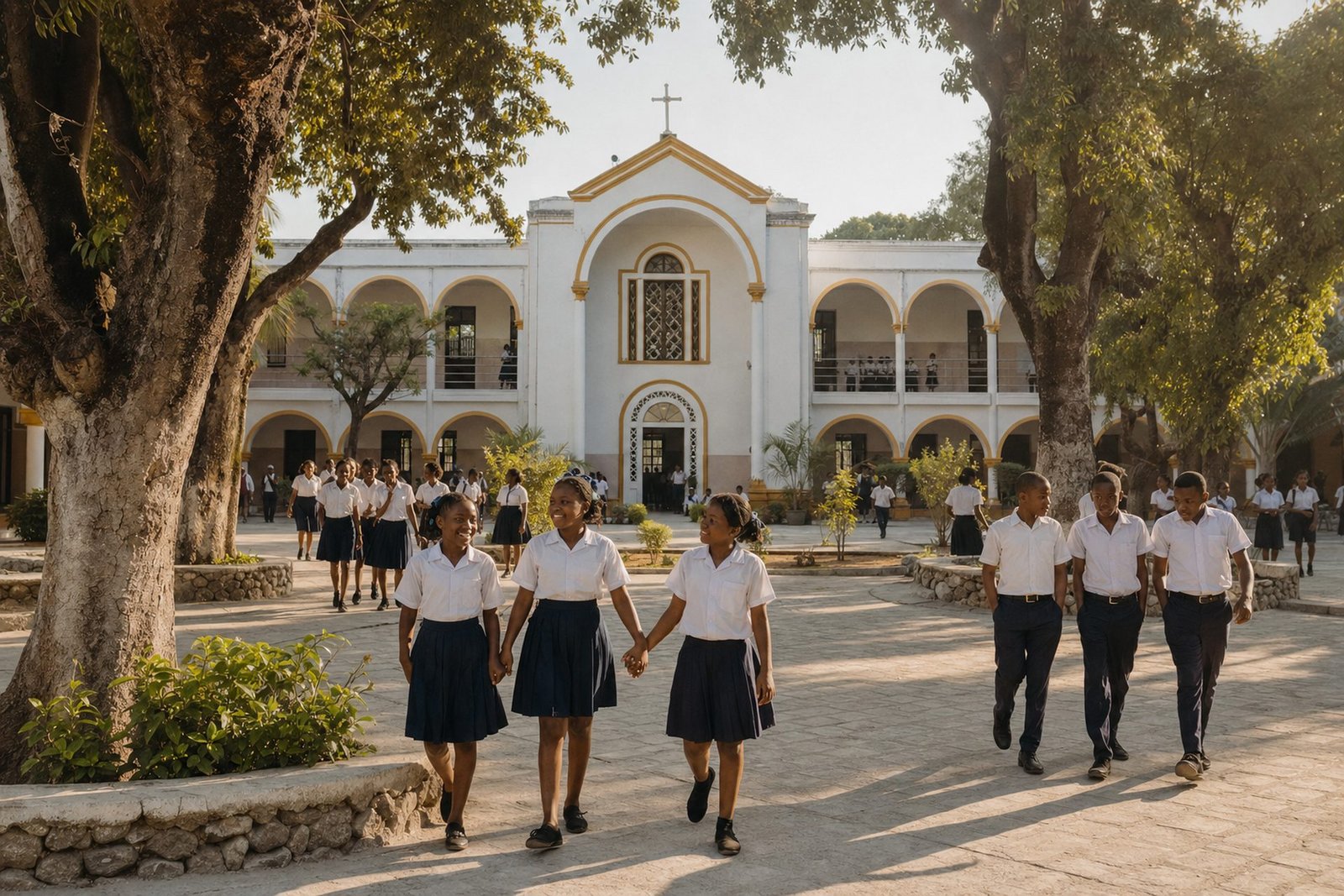 Élèves dans la cour d’une école de la Province Saint Louis de Gonzague